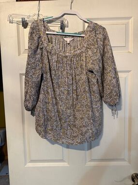 LC Lauren Conrad Floral Square-Neck Blouse -light blue floral